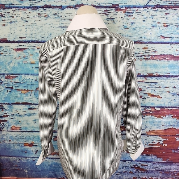 Lafayette 148 New York Black and White Striped Dress Shirt - Picture 3 of 6